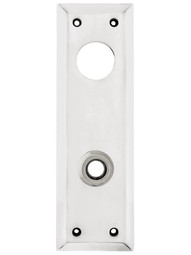 Forged Brass Exterior Door Plate With Cylinder Hole 8 inch x 2 1/2 inch in Polished Nickel.